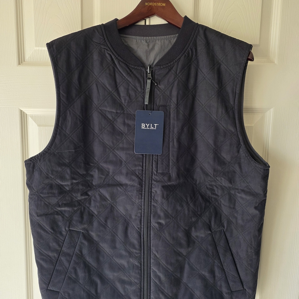 BYLT Basics Men's Quilted Black And Gray Reversible Vest